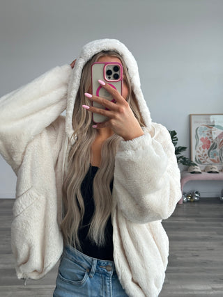 Fuzzy Hooded Zip-Up