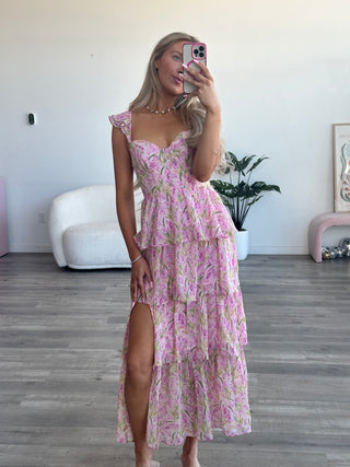 Pink Multi Floral Ruffle Maxi Dress