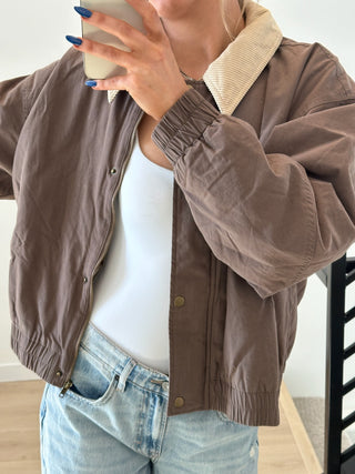 Chocolate Zip Up Bomber Jacket