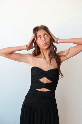 Wilshire Black Strapless Dress With A Twist