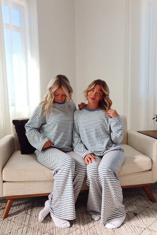 Dusty Blue Striped Lounge Pants