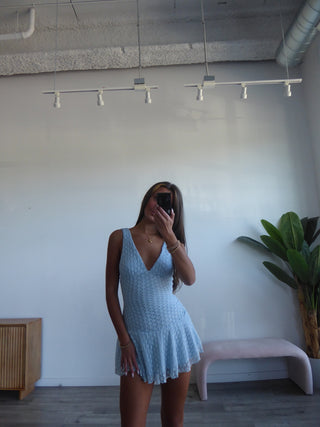Baby Blue V-Neck Ruffle Dress