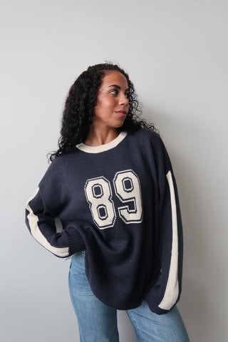 Navy Round Neck “89” Jersey Sweater