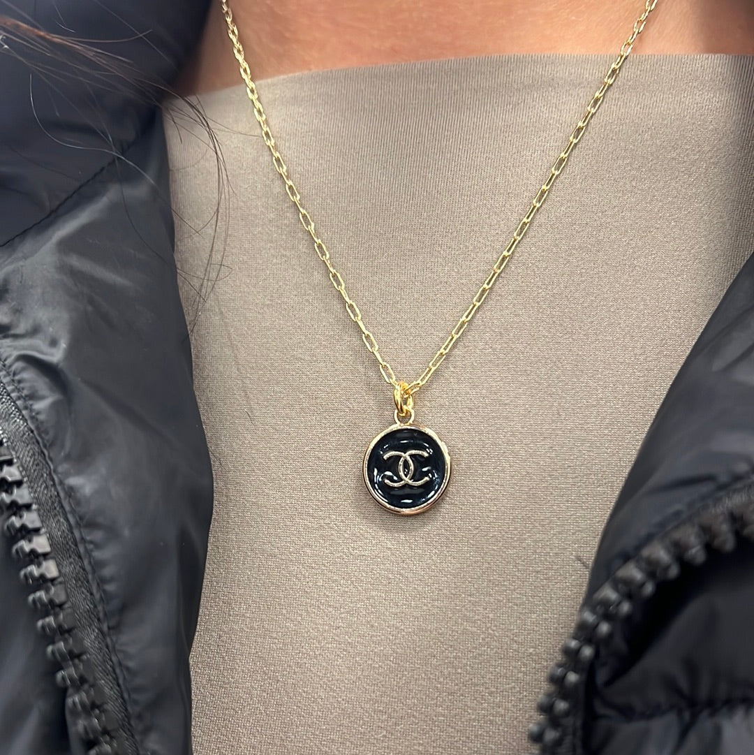 Upcycled Designer Chanel Black And Gold Pendant Necklace – Drift Clothing  Co.