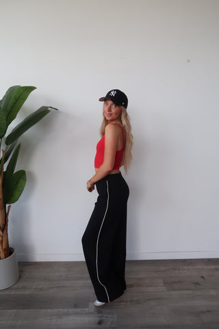Modal Black Flowy Side Stripe Track Pants