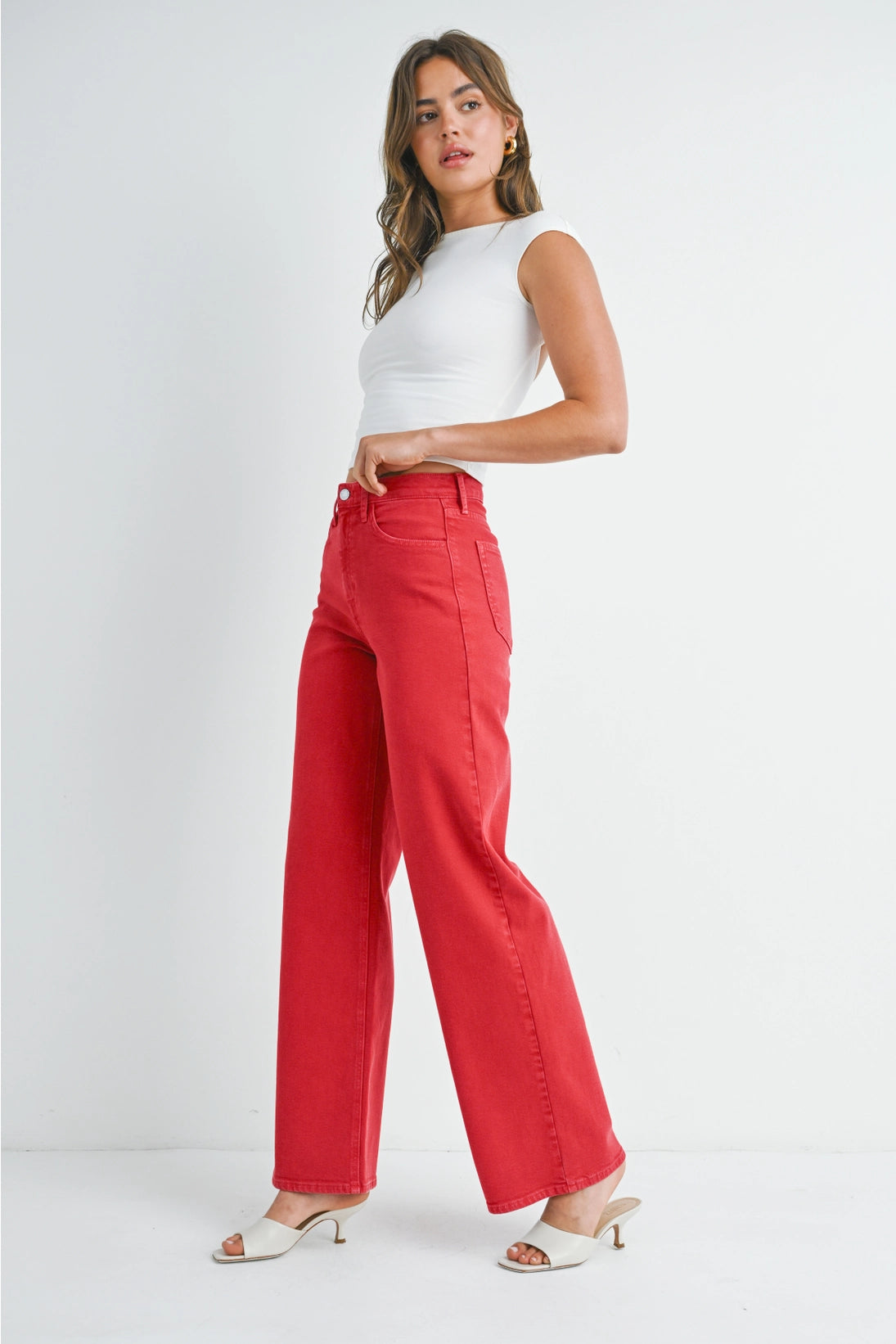 JBD Vintage Red Relaxed Wide Leg Jeans