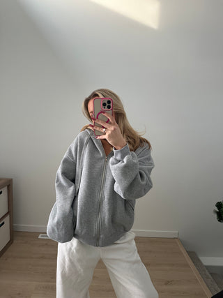 Heather Grey Staple Oversized Zip-Up Hoodie