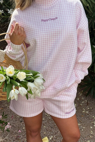 Happy Camp3r Lavender Gingham Mockneck Sweatshirt