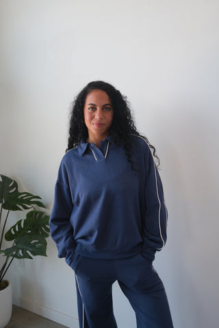 Modal Navy Side Stripe Crewneck