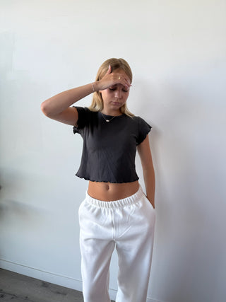 Charcoal Mini Waffle Short Sleeve Top