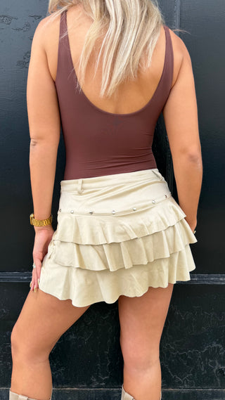 Tan Tiered Skirt w/ Silver Detail