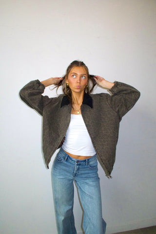 Oversized Muted Leopard Denim Barn Jacket