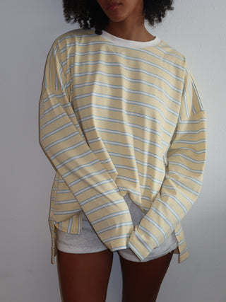 Yellow Oversized Striped Long Sleeve Top