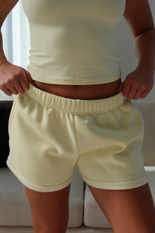 Pale Yellow staple Mid Rise Shorts