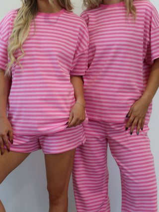 Striped Flare Lounge Pants - Hot Pink