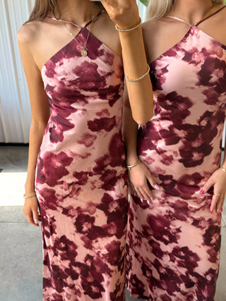 Pink Floral Open Back Maxi Dress