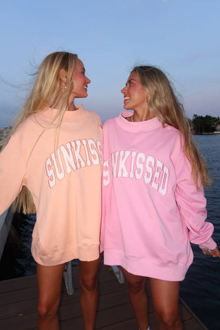 Papaya Orange Varsity Sunkissed Embroidered Mockneck Sweatshirt