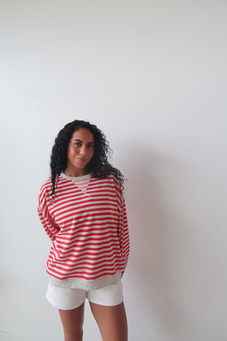 Grey & Red Everyday Striped Crewneck