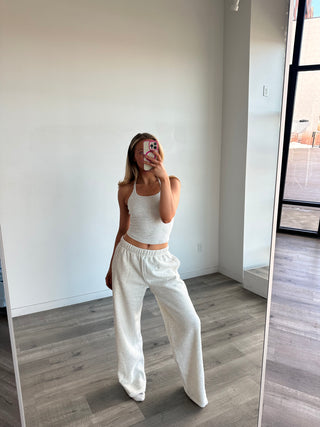 Long Heather White Staple Wide Leg Sweatpants