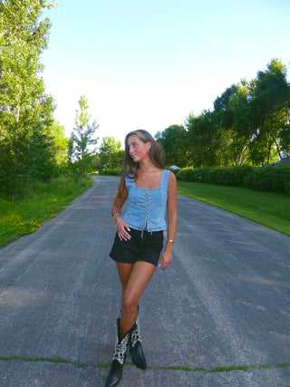 Lace Up Denim Corset Top