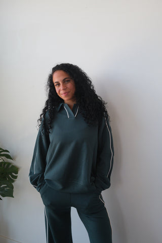Modal Dark Green Side Stripe Crewneck
