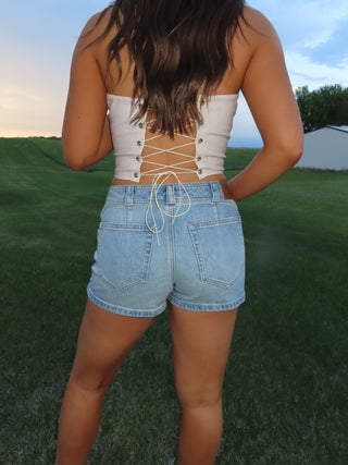 Cream Western Faux Leather Embroidered Corset Top