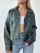 Load image into Gallery viewer, Dark Green Leather Jacket
