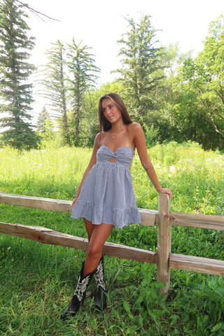 Black & White Gingham Strapless Dress With Open Back