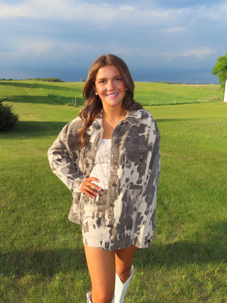 Hidden Cow Print Oversized Shacket