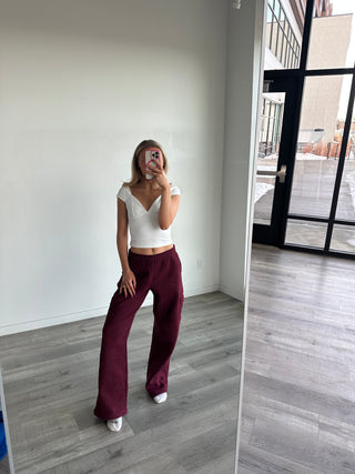 Long Black Cherry Staple Cargo Wide Leg Sweatpants