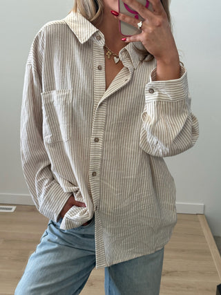 Tan Striped Button Down