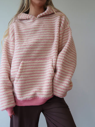 Pink Striped Sherpa Hoodie