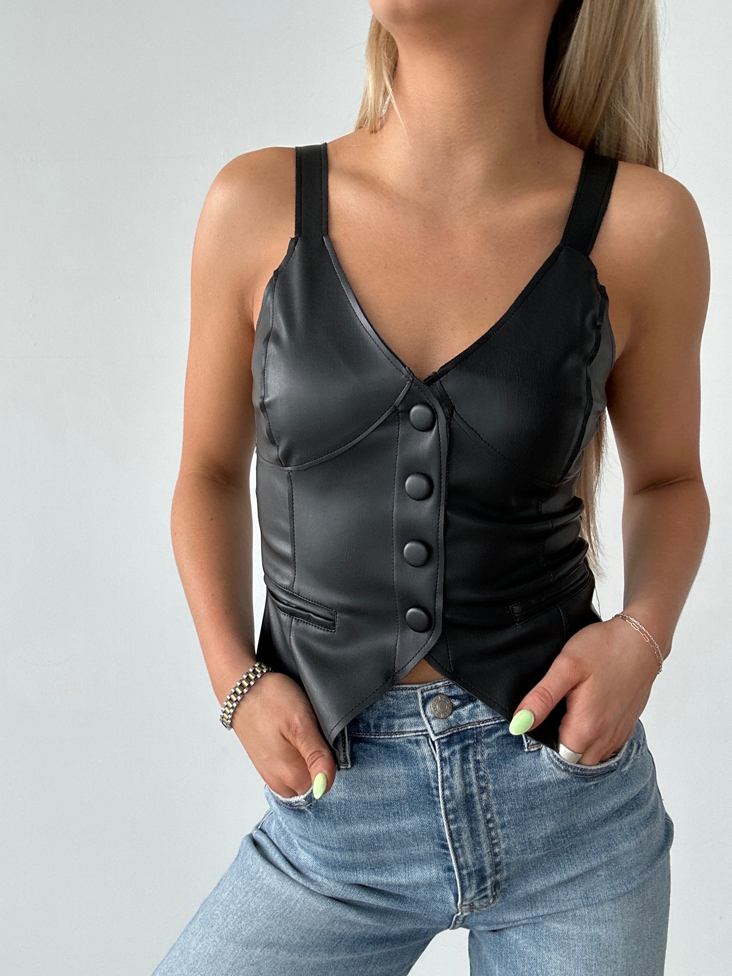 Black Faux Leather Vest