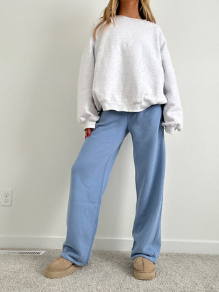 Long Stone Blue Staple Wide Leg Sweatpants