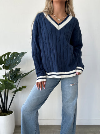 Cable Knit V-Neck Sweater