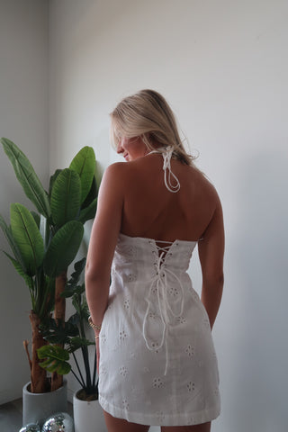 White Halter Neck Mini Dress