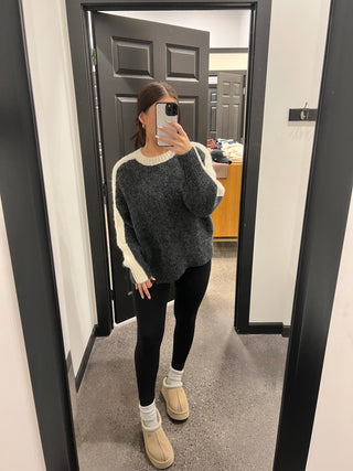 Dark Gray And Cream Pullover Sweater