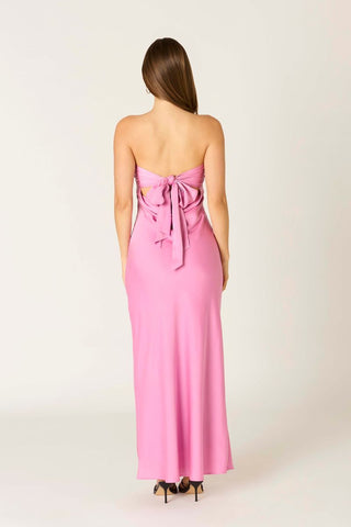 Peony Pink Satin Strapless Maxi Dress With Open Back