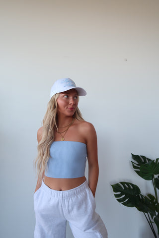 Light Blue Ribbed Tube Top