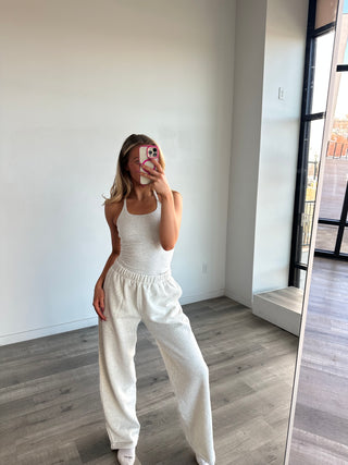 Long Heather White Staple Wide Leg Sweatpants