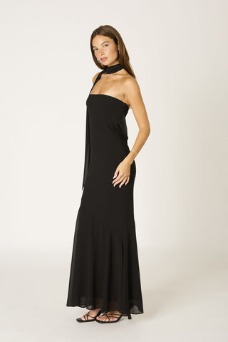 Black Strapless Maxi Dress With Scarf