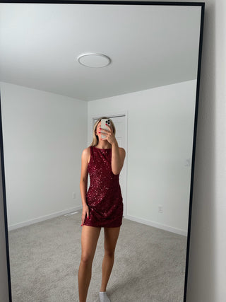 Burgundy Open Back Sequin Mini Dress