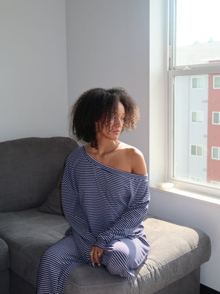 Navy and White Striped Top
