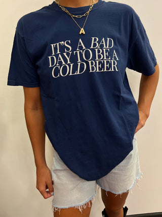 “It’s A Bad Day To Be A Cold Beer” Navy Oversized Tee Shirt