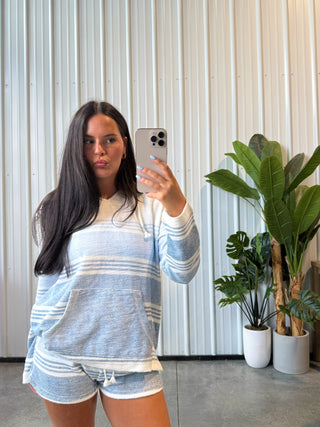 Bay Blue Stripe Printed Texture Ombré Baja Hoodie