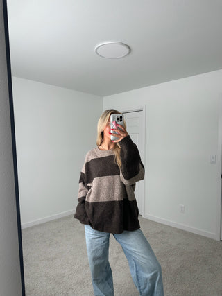 Brown Striped Oversized Sweater