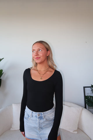 Black Butter Soft Round Neck Long Sleeve Top