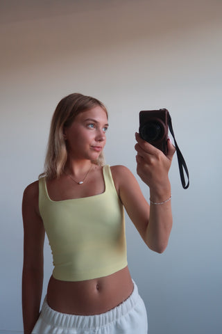 Ribbed Square Neck Sleeveless Crop Top