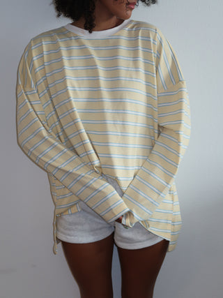 Yellow Oversized Striped Long Sleeve Top