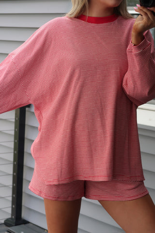 Red and White Striped Oversized Top